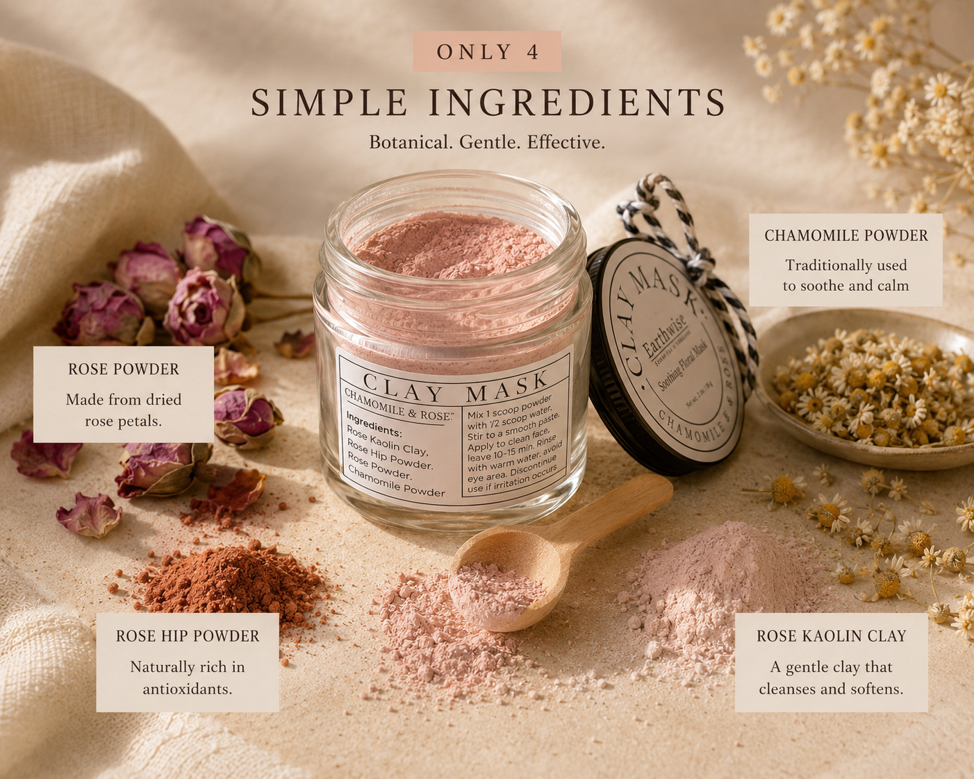 Soothing Floral Clay Mask — Chamomile & Rose