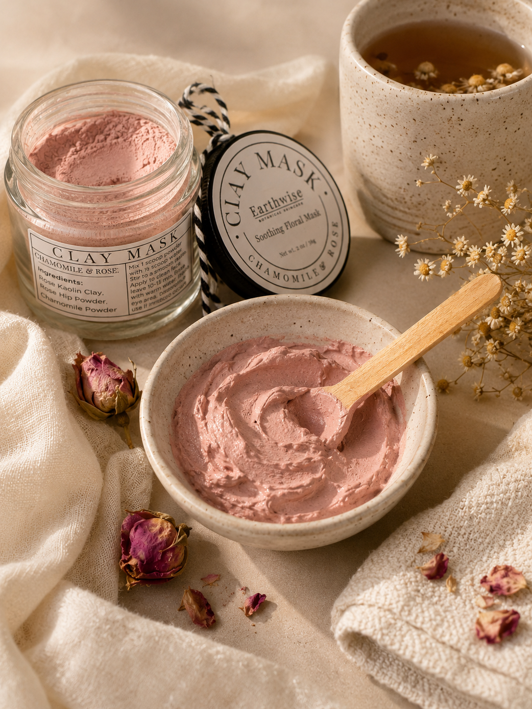 Soothing Floral Clay Mask — Chamomile & Rose