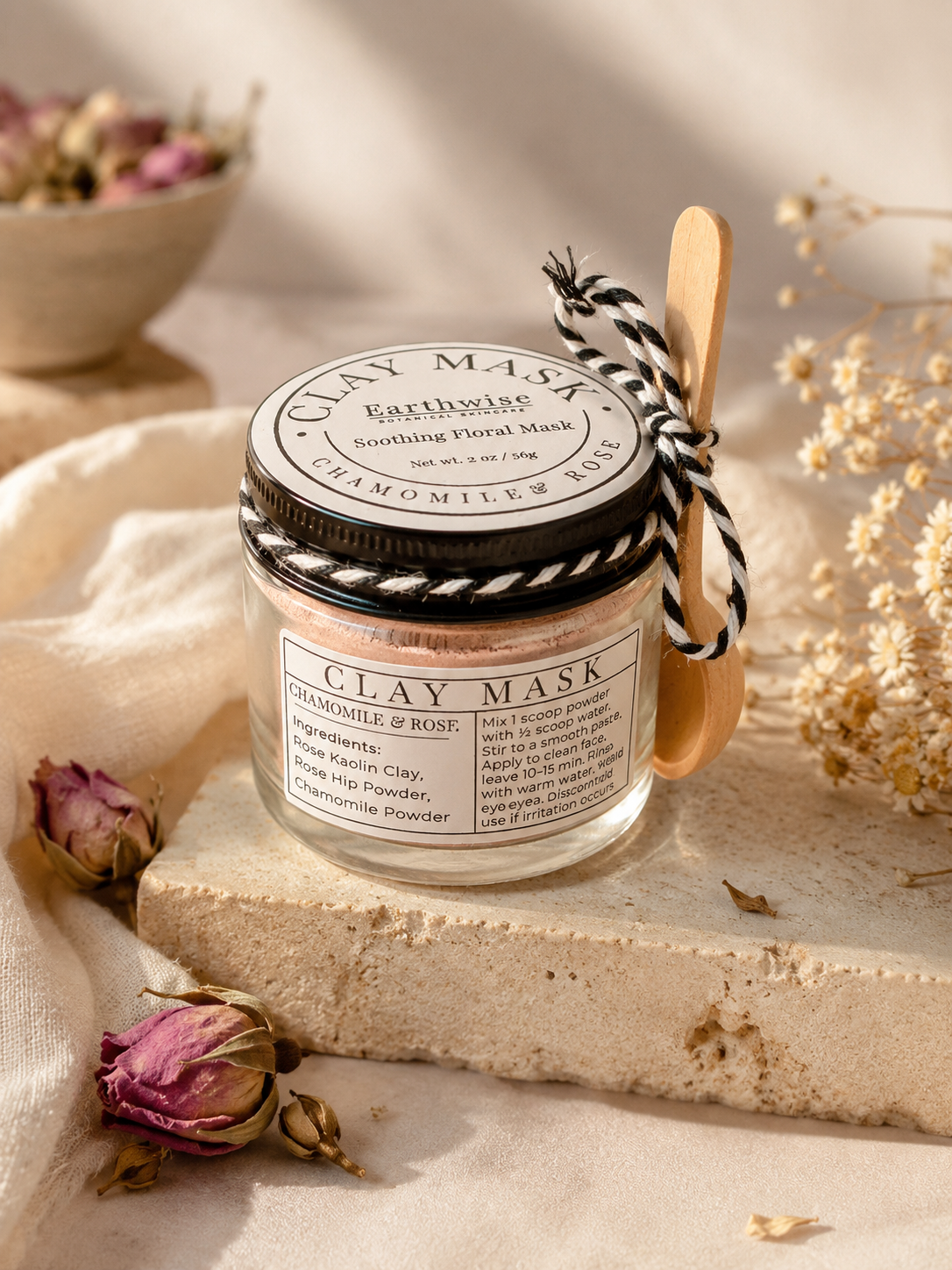Soothing Floral Clay Mask — Chamomile & Rose