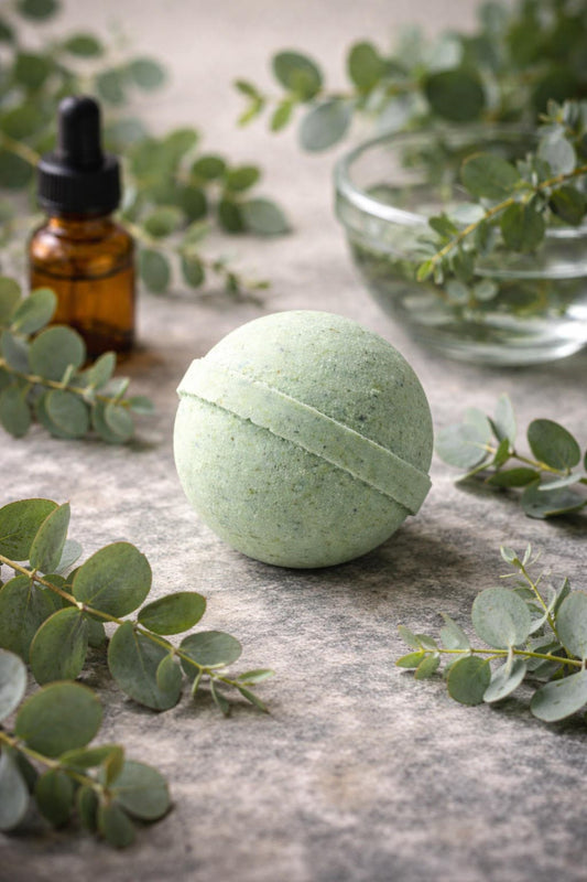 Aromatherapy bath bomb made with pure eucalyptus essential oil