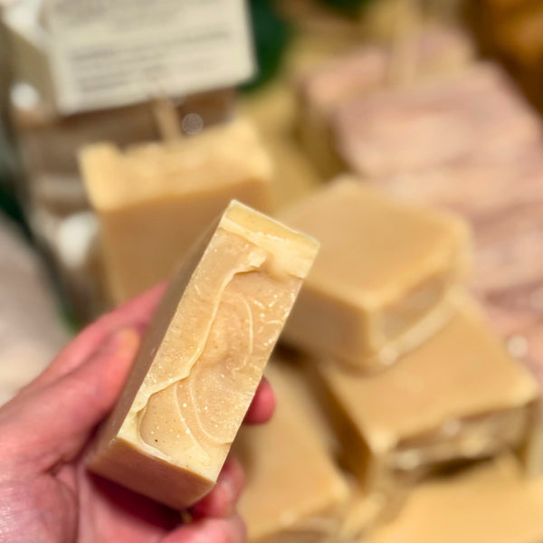 Handcrafted facial soap bar with a smooth, natural texture