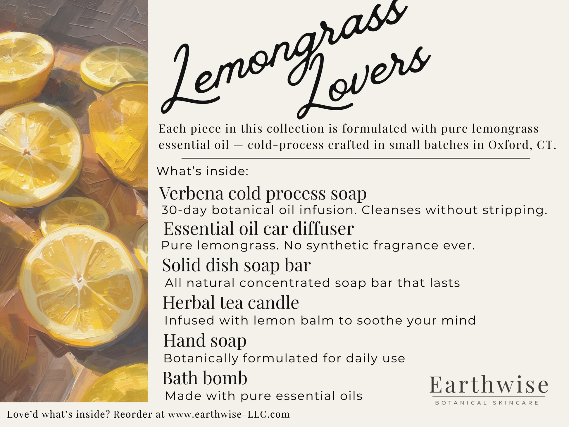 Advertisement for Earthwise botanical skincare products with lemons on a white background