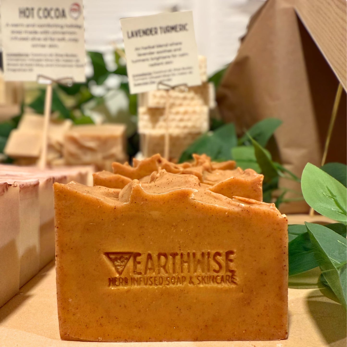 Earthwise vegan soap bar made with natural turmeric and lavender essential oil 