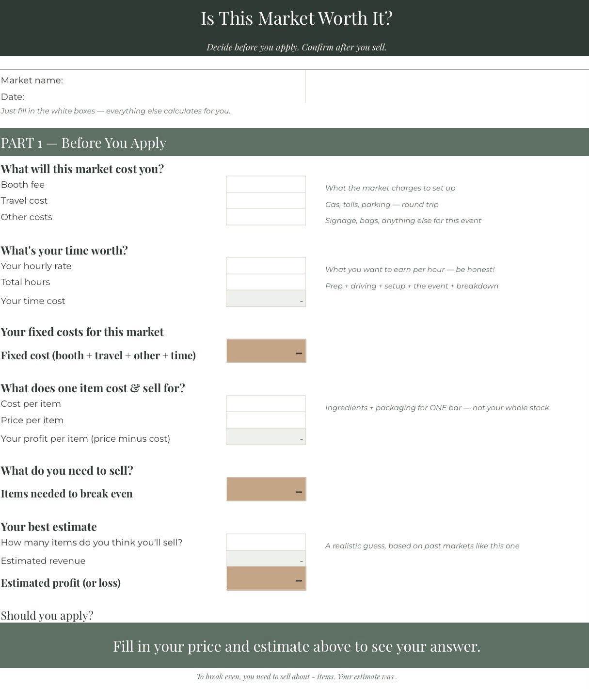 Survey form titled 'Is This Market Worth It?' with various questions and answer fields.