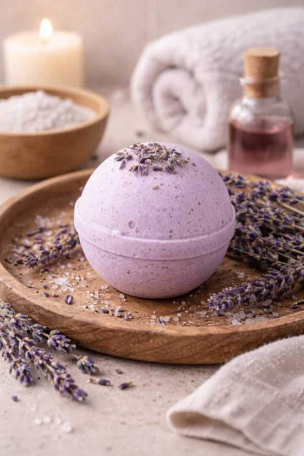 Lavender bath bomb designed for relaxation and calm